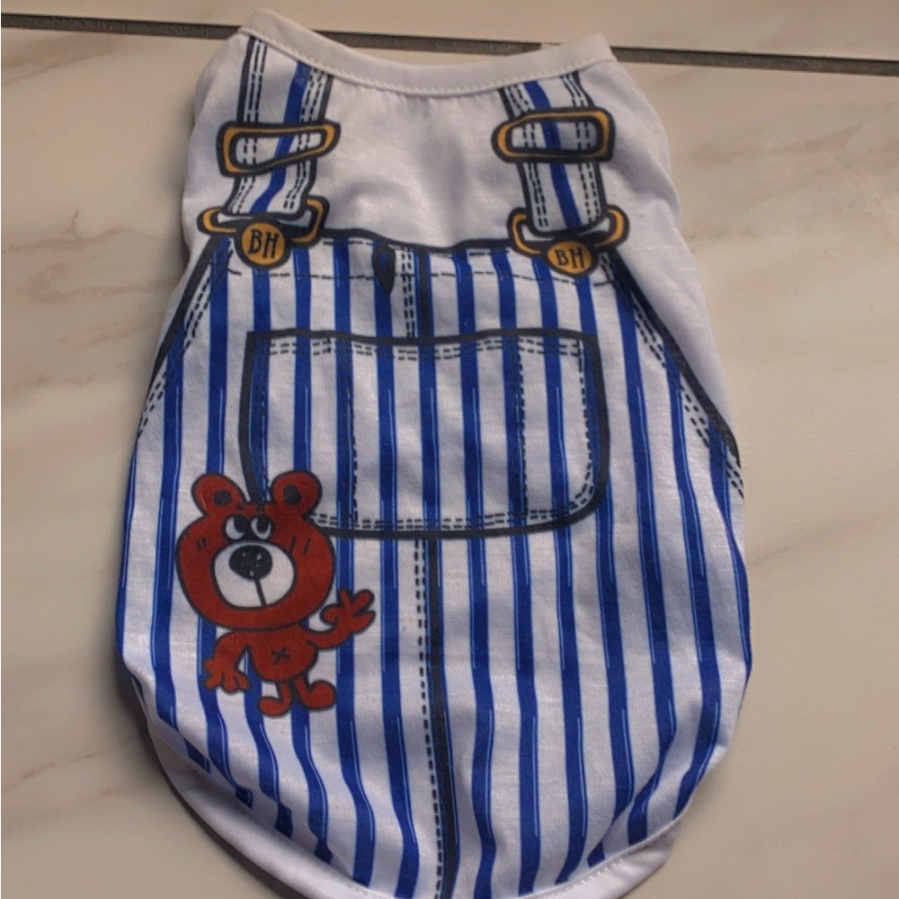 Dog Striped Blue and White Dog Shirt with Bear Design